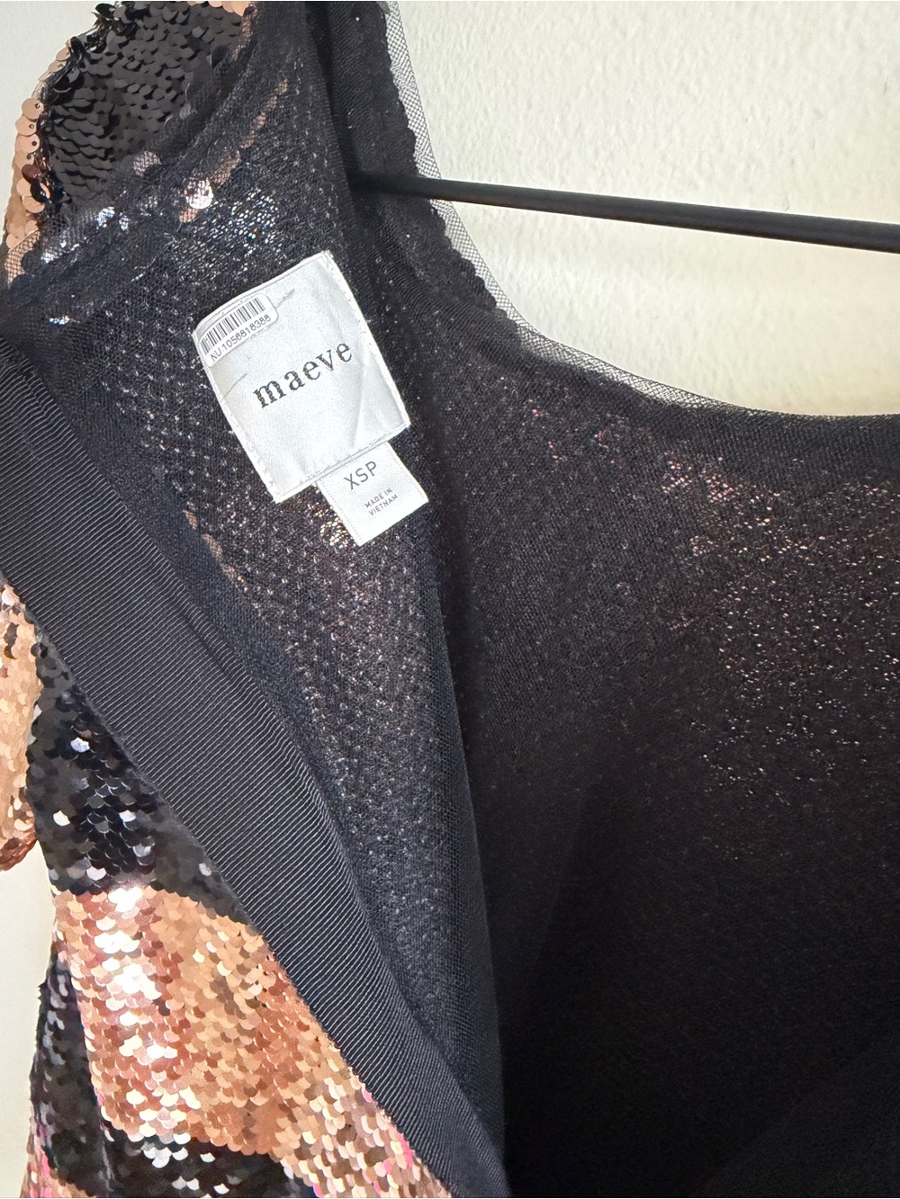 Anthropologie Maeve Sequin Striped Top Womens XS Petite Rose Gold Black - Picture 5 of 10